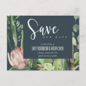 NAVY PINK FLORAL DESERT CACTI FAUNA BEWAREN DE DAT AANKONDIGINGSKAART (Voorkant)