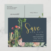 NAVY PINK FLORAL DESERT CACTI FAUNA BEWAREN DE DAT AANKONDIGINGSKAART (Voorkant / Achterkant)