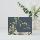 NAVY PINK FLORAL DESERT CACTI FAUNA BEWAREN DE DAT AANKONDIGINGSKAART (Staand voorkant)