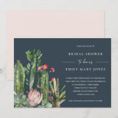 NAVY PINK FLORAL DESERT CACTI FAUNA VRIJGEZELLENFE KAART (Voorkant / Achterkant)