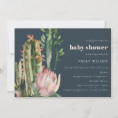 NAVY PINK FLORAL DESERT CACTI FOLIAGE BABY SHOWER KAART (Voorkant)