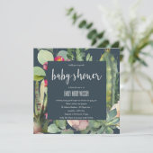 NAVY PINK FLORAL DESERT CACTI FOLIAGE BABY SHOWER KAART (Staand voorkant)