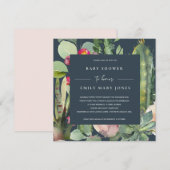 NAVY PINK FLORAL DESERT CACTI FOLIAGE BABY SHOWER KAART (Voorkant / Achterkant)