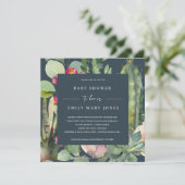 NAVY PINK FLORAL DESERT CACTI FOLIAGE BABY SHOWER KAART (Staand voorkant)