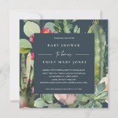 NAVY PINK FLORAL DESERT CACTI FOLIAGE BABY SHOWER KAART (Voorkant)