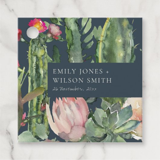 NAVY PINK FLORAL DESERT CACTI FOLIAGE WEDDING BEDANKJES LABELS (Voorkant)