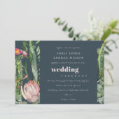 NAVY PINK FLORAL DESERT CACTI WATERVERF WEDING KAART (Staand voorkant)