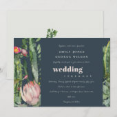 NAVY PINK FLORAL DESERT CACTI WATERVERF WEDING KAART (Voorkant / Achterkant)