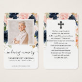 Navy Pink Floral Foto Sympathie Funeral Prayer Visitekaartje (Voorkant /achterkant)