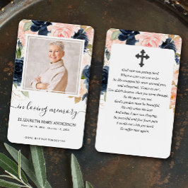 Navy Pink Floral Foto Sympathie Funeral Prayer Visitekaartje