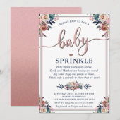 Navy Pink Floral Geslacht Neutraal Baby Sprinkle G Kaart (Voorkant / Achterkant)