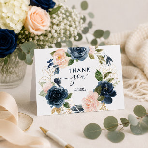Navy Pink Floral Wreated Baby shower Bedankkaart