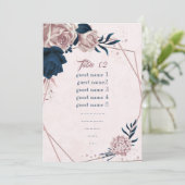 Navy & Pink Flowers geometrische zitkaart Kaart (Staand voorkant)