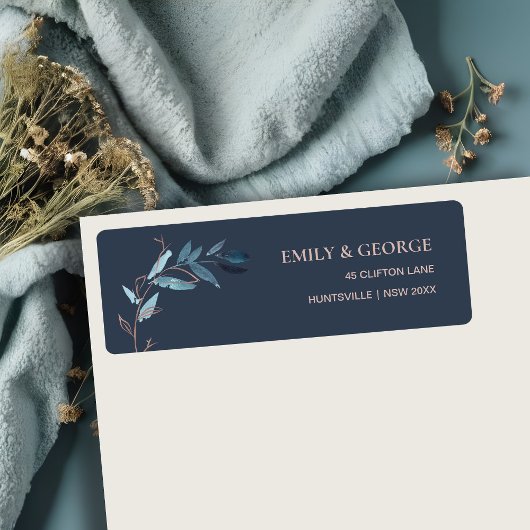 NAVY PINK FOLIAGE WATERVERF VERLAAT BRANCHADRES ETIKET