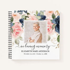 Navy Pink Foto Funeral Waterverf Guest Book Notitieboek