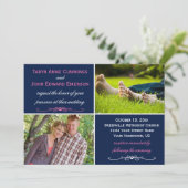 Navy Pink Foto Weddenschap Kaart (Staand voorkant)