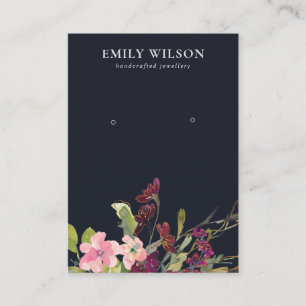 NAVY PINK GOLD BURGUNDY ROOS FLORA EARRING DISPLAY VISITEKAARTJE
