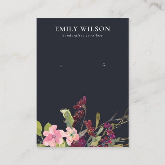 NAVY PINK GOLD BURGUNDY ROOS FLORA EARRING DISPLAY VISITEKAARTJE (Voorkant)