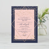 Navy Pink Gold Confetti Border Bat Mitzvah Kaart (Staand voorkant)