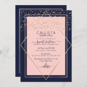 Navy Pink Gold Confetti Border Sweet 16 Kaart (Voorkant / Achterkant)