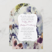 Navy Pink & Green Wild Flower Waterverf Wedding Kaart (Voorkant / Achterkant)
