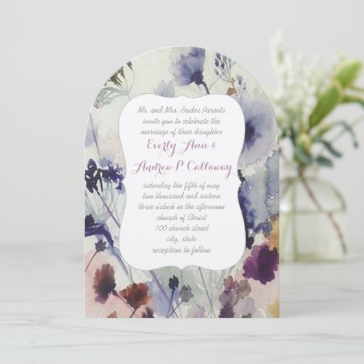 Navy Pink & Green Wild Flower Waterverf Wedding Kaart (Staand voorkant)