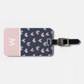 Navy Pink Hearts Gepersonaliseerd Initiaal Bagagelabel (Voorkant horizontaal)