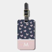 Navy Pink Hearts Gepersonaliseerd Initiaal Bagagelabel (Voorkant verticaal)