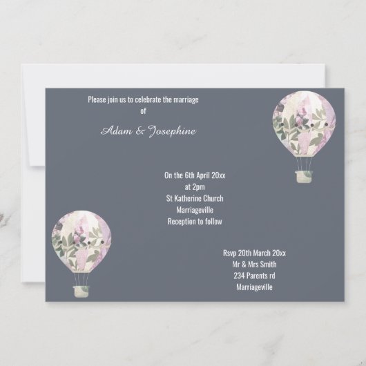 NAVY PINK HOT AIR BALLOON ELEGANT WEDING KAART (Voorkant)