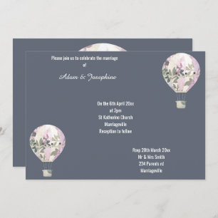 NAVY PINK HOT AIR BALLOON ELEGANT WEDING KAART