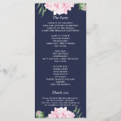 Navy Pink Peony Waterverf Wedding Programme Menu (Achterkant)