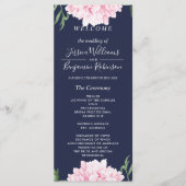 Navy Pink Peony Waterverf Wedding Programme Menu (Voorkant)