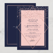 Navy Pink Rose Gold Confetti Border Quinceañera Kaart (Voorkant / Achterkant)