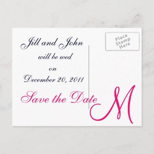 Navy Pink Save the Date Custom Monogram Briefkaart (Achterkant)