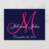 Navy Pink Save the Date Custom Monogram Briefkaart (Voorkant)