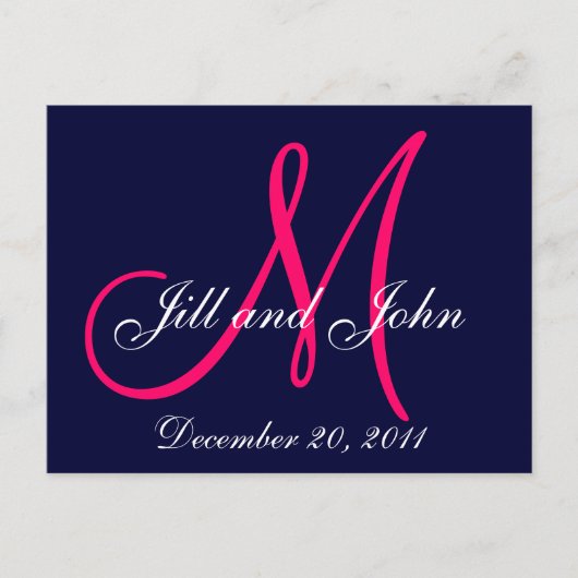 Navy Pink Save the Date Custom Monogram Briefkaart (Voorkant)