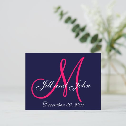 Navy Pink Save the Date Custom Monogram Briefkaart (Staand voorkant)