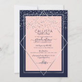 Navy Pink Silver Confetti Border Afstuderen Kaart (Voorkant)