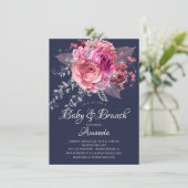 Navy Pink & Silver Floral Baby Brunch Shower Kaart (Staand voorkant)