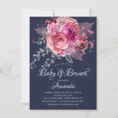 Navy Pink & Silver Floral Baby Brunch Shower Kaart (Voorkant)