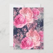 Navy Pink & Silver Floral Baby shower Kaart (Achterkant)