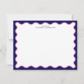 Navy Pink Striped Wavy Frame Note Card Kaart (Voorkant)