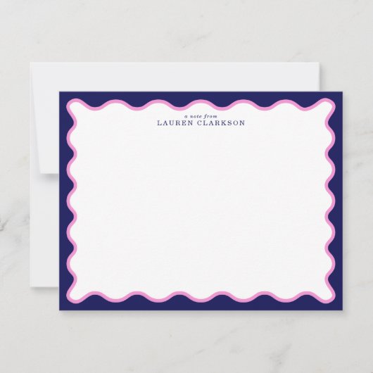 Navy Pink Striped Wavy Frame Note Card Kaart (Voorkant)