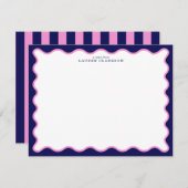 Navy Pink Striped Wavy Frame Note Card Kaart (Voorkant / Achterkant)