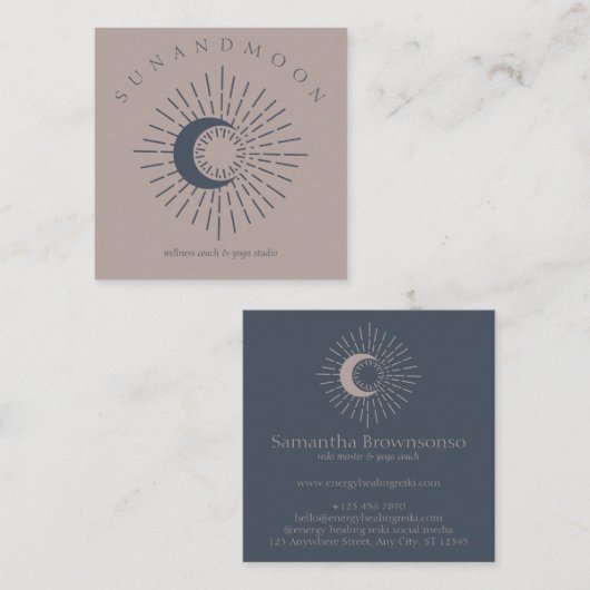Navy Pink Sun Moon Spirituele zonne-energie Vierkante Visitekaartje (Voorkant / Achterkant)