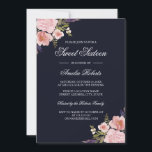 Navy Pink Sweet Sixteen Waterverf Floral Invite Kaart<br><div class="desc">Matching Sweet Sixteen 16th Birthday collectie in the Little Bayleigh Store. Ontwerp met dank aan: https://www.etsy.com/shop/SmallHouseBigPony</div>