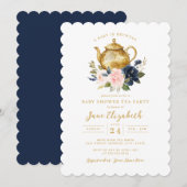 Navy Pink Tea Party Een Baby is het brouwen van Ba Kaart (Voorkant / Achterkant)