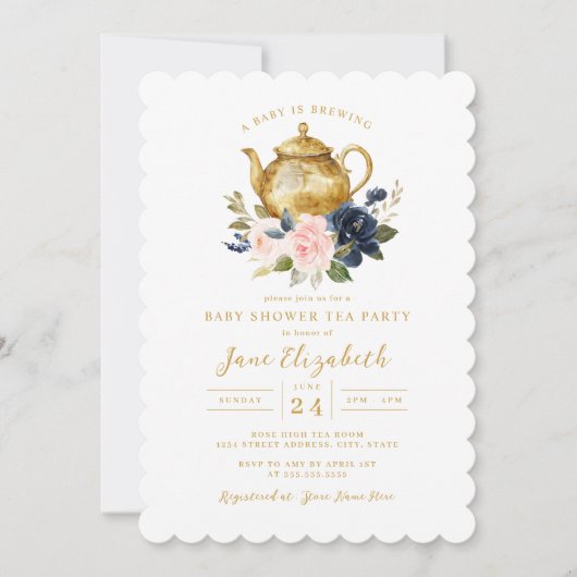 Navy Pink Tea Party Een Baby is het brouwen van Ba Kaart (Voorkant)