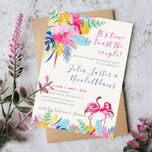 Navy Pink Tropical Wild Forest Engagement Party Kaart