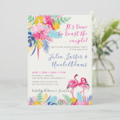 Navy Pink Tropical Wild Forest Engagement Party Kaart (Staand voorkant)